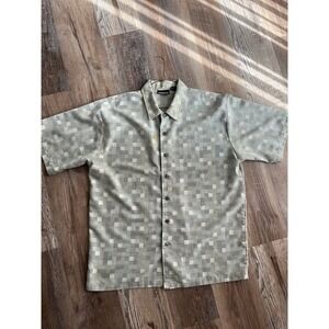 ODD Mens XL Geometric Pattern Short Sleeve Button Up Shirt Gray Yellow